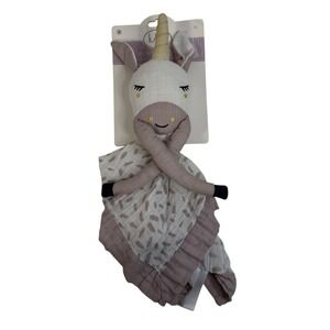 Lulujo Unicorn Lovey Baby Security Blanket Purple White Muslin Cotton Toy NEW